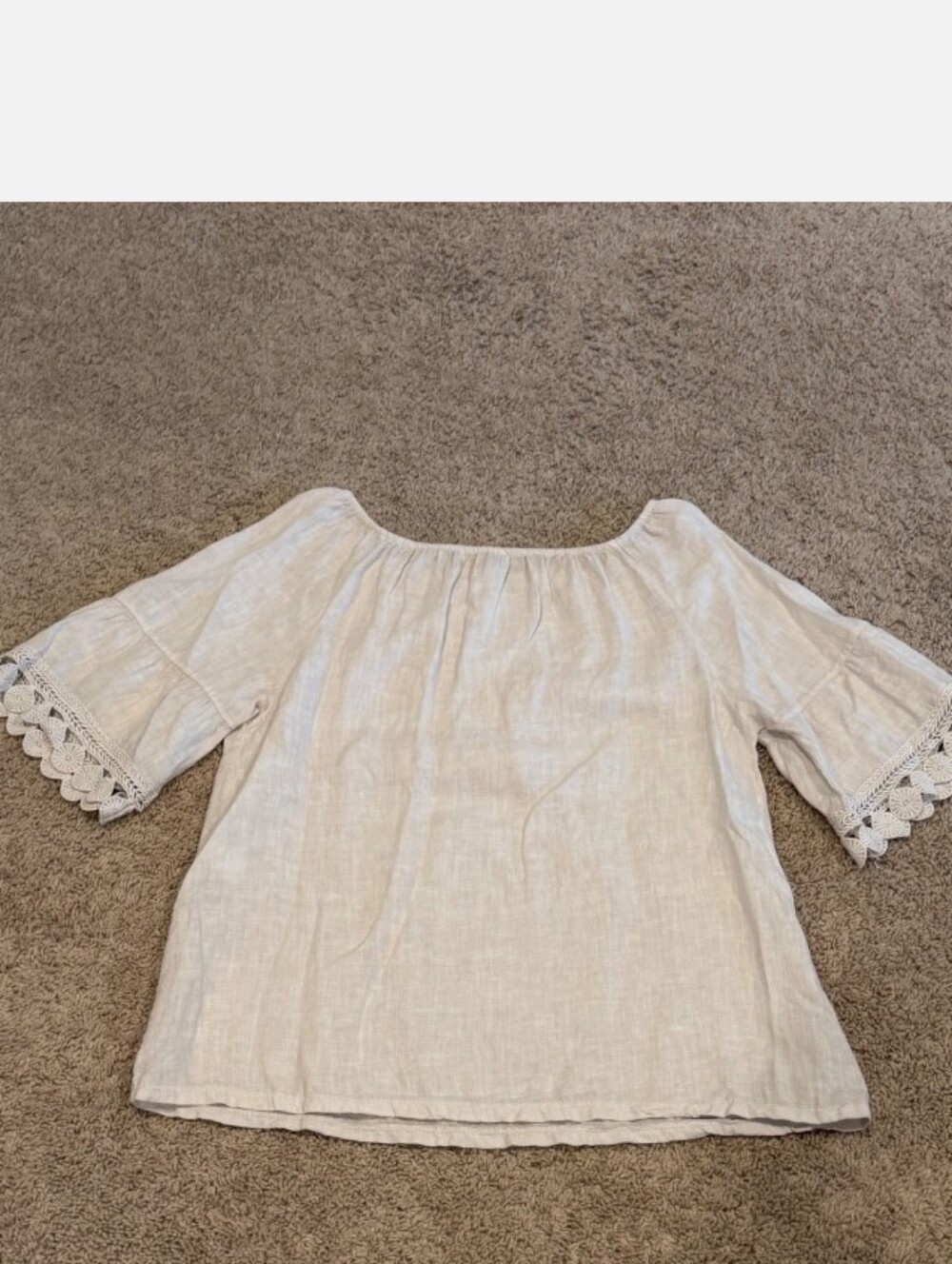 Terzo Millennio Sz Med  Cream/Beige 100% Linen Tunic  with Lace Trim